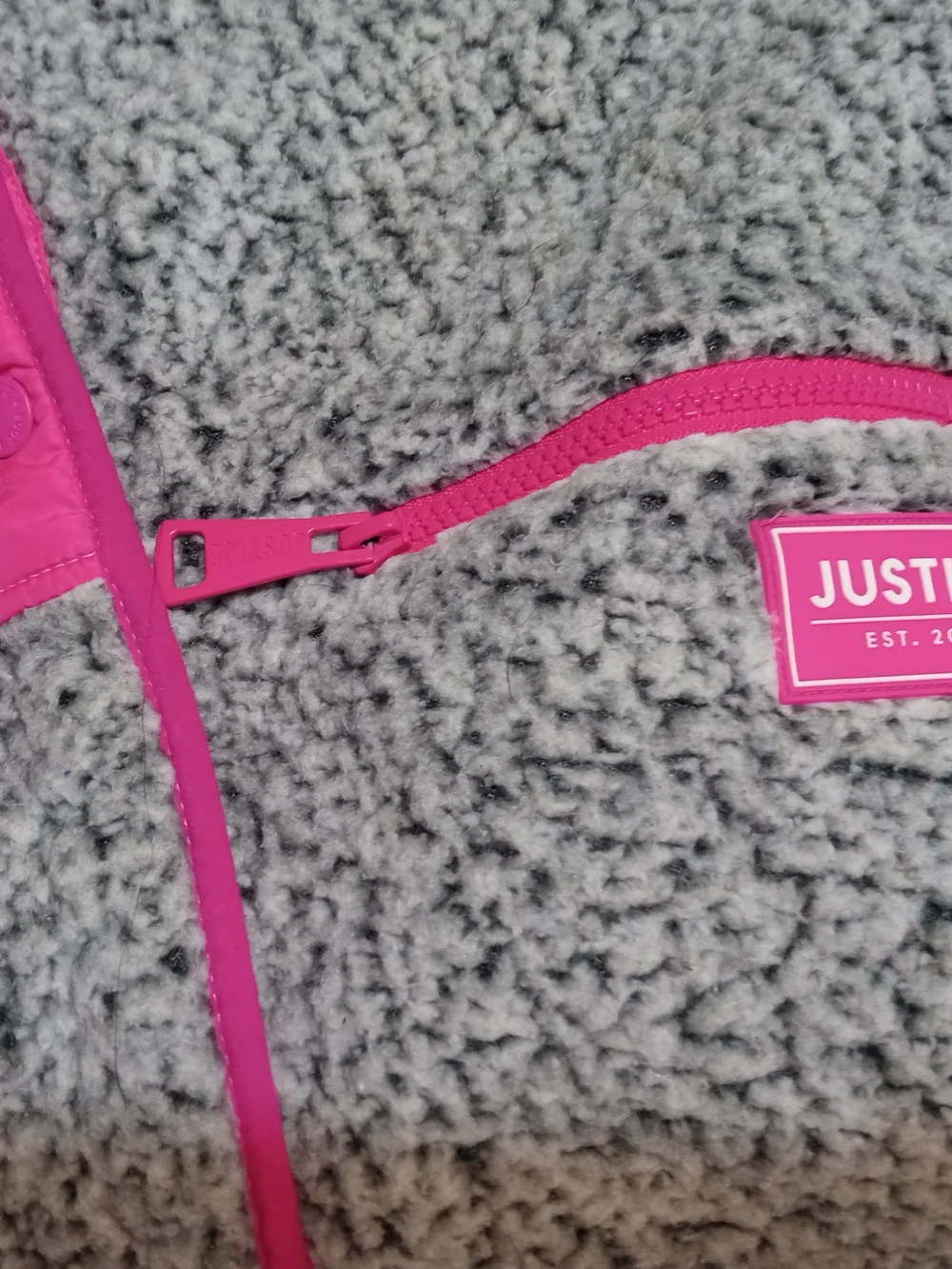 Justice Gray Sherpa Jacket with Hot Pink Accents